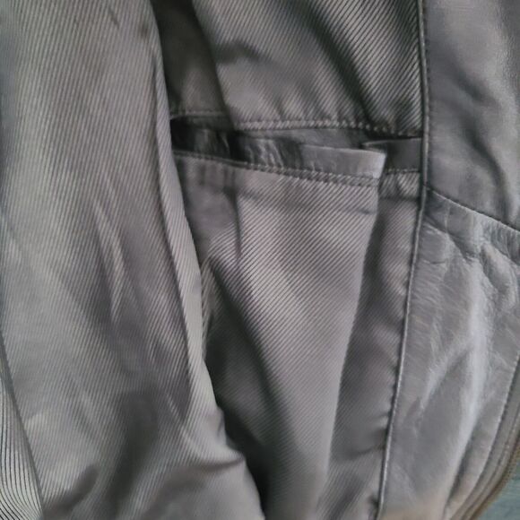 Aviatrix Women 100%  Leather Jacket Biker Rock Fitted silver gunmetal zipper M - Picture 11 of 11